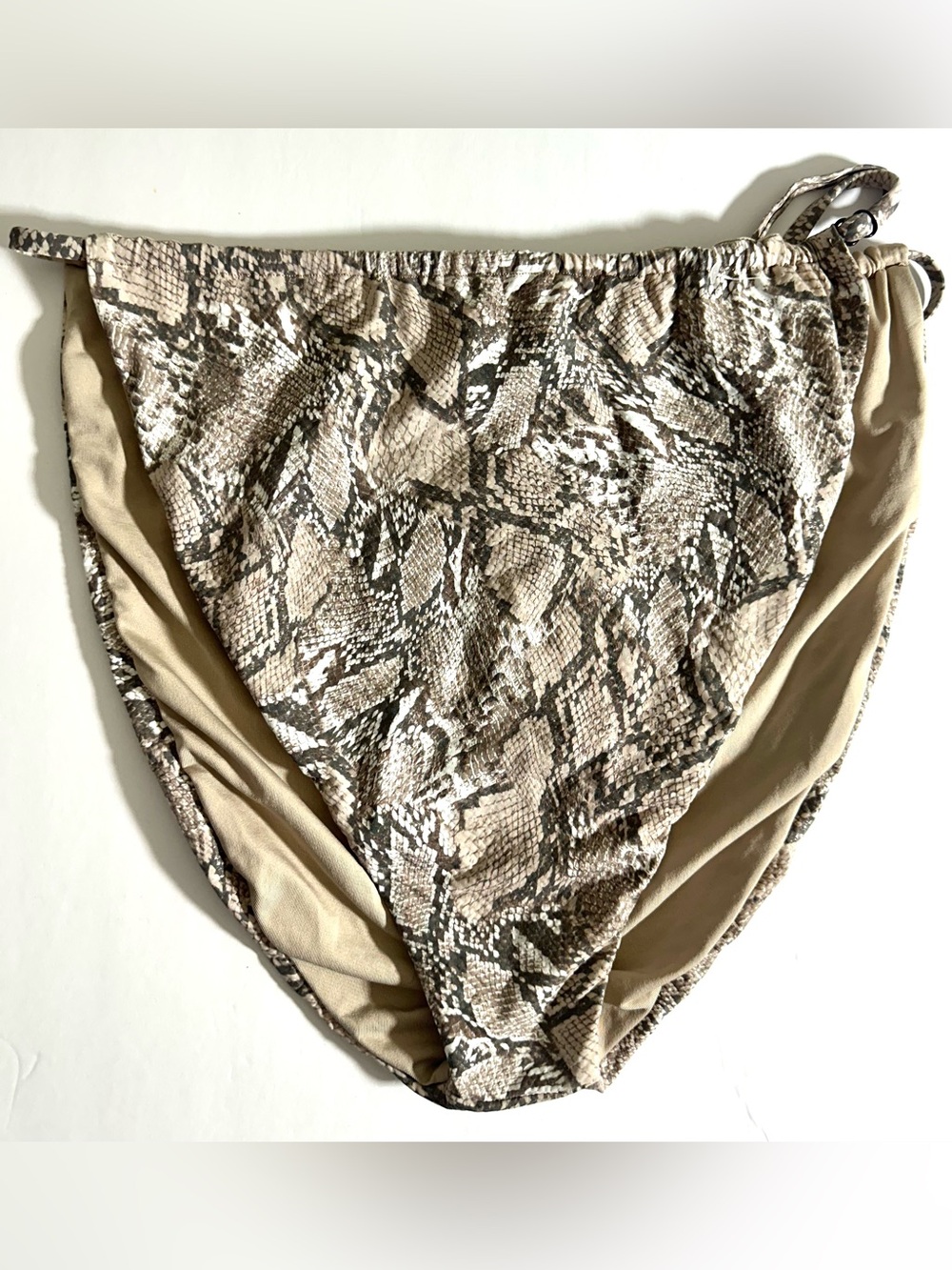 Good American Sand Snake Ruche Beige Bikini Bottom Sz 6 Metallic